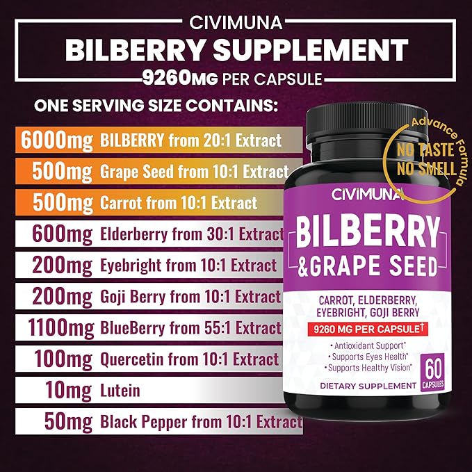 (2 Packs) Bilberry Capsules 9260mg 4 Months