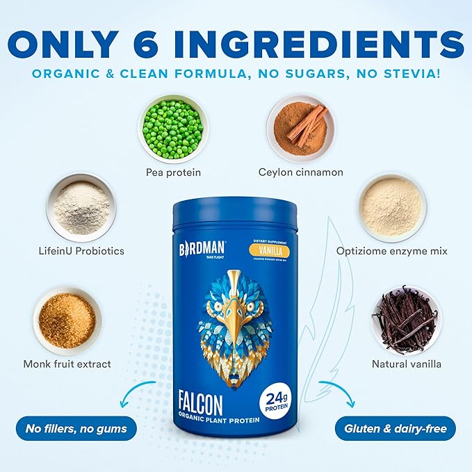 BIRDMAN Falcon Organic Vegan Protein Powder 24g Protein, 20 Servings
