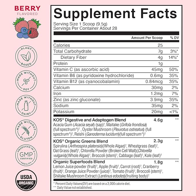 KOS Organic Superfood Greens Powder 28 Servings