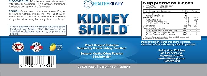 Kidney Shield 120 Caps Kidney Supplement to Support Normal Kidney Function and Support Kidney Health for Kidney Cleanse Omega 3 - (3 Pack)