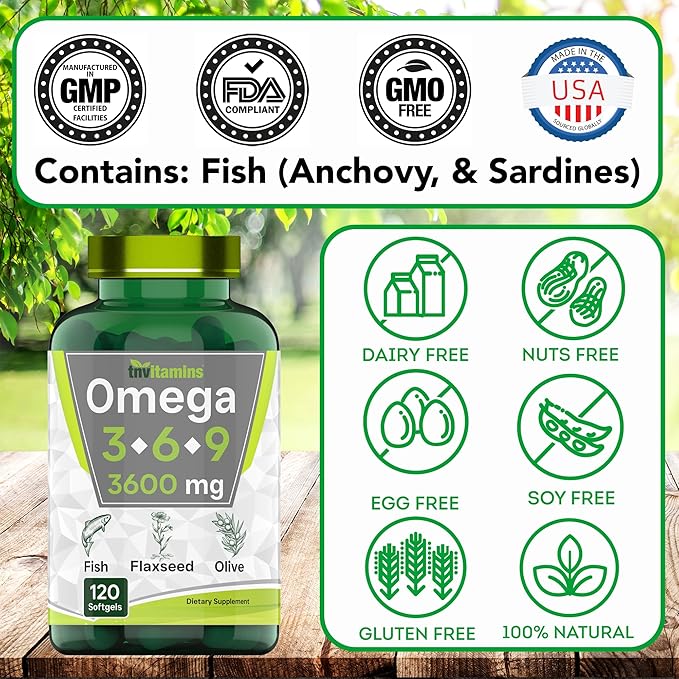 Triple Omega 3◆ 6◆ 9: 3600mg 120 Softgels 3-6-9 Supplement