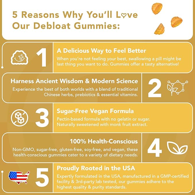 GOJOY NATURALS Lemon Debloat Gummies - Bloating, Gut Health & Digestive Support Herbal Supplement for Women & Men - Non-GMO, Sugar, Soy & Gluten Free - Vegan (30 Servings)