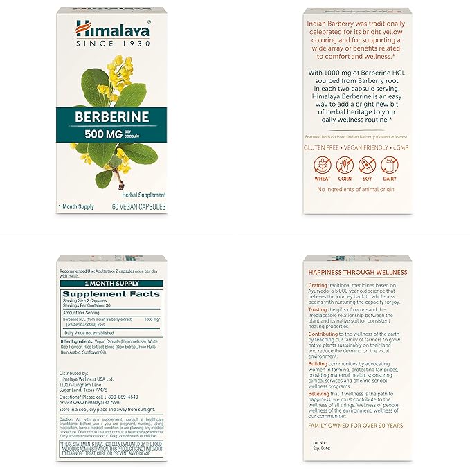 Himalaya Berberine for Metabolism & Cholesterol 1000 mg 60 Capsules