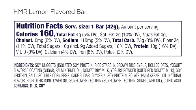 HMR Bar, Lemon Flavored Protein Bar 10g of 24 Count
