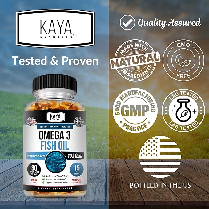 Kaya Naturals Omega 3 Supplement 3 Fish 100% Pure 3 Vitamins 30 Count