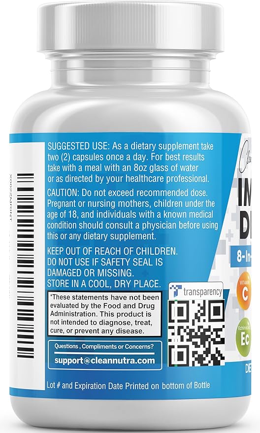 Immune Defense Support Supplement 8 in 1 w/ Zinc 50mg Quercetin, Vit C 1000mg, Vitamin D3 5000 IU, Elderberry, Turmeric Curcumin, Ginger, Echinacea - Immunity System Booster Adults Vegan - 60Ct