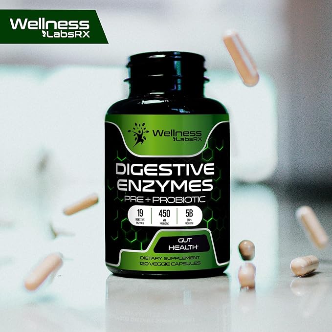 Digestive Enzymes with Probiotics and Prebiotics 450mg - 5 Billion 120 Capsules, 2 Packs