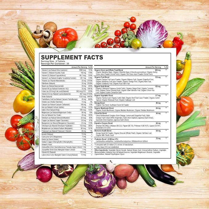 Whole Food Multivitamin for Women - Natural Multi Vitamins, Minerals, Organic Extracts - 120 Tablets