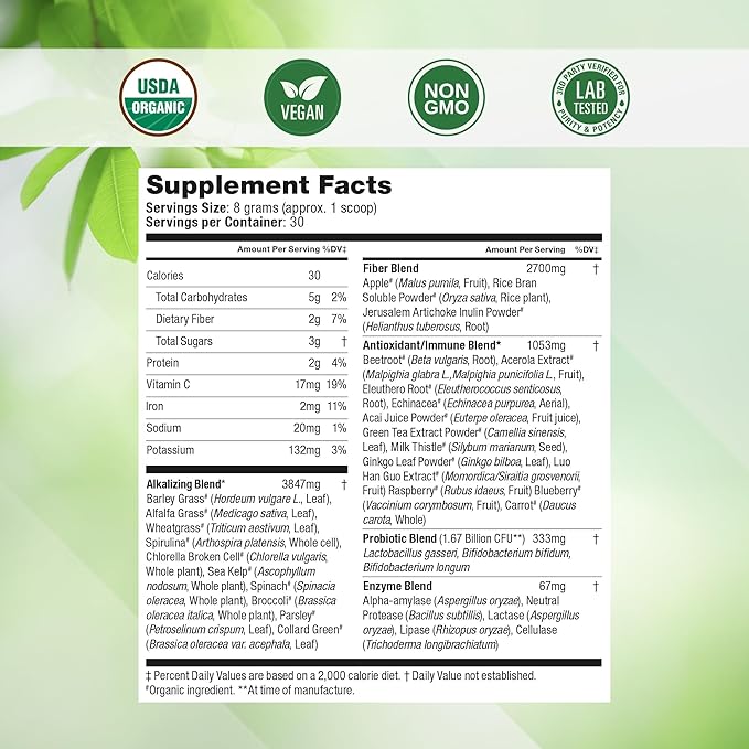 Super Greens Daily Greens Superfood Powder w/20+ Whole 2-Pack, 60 60 Servings