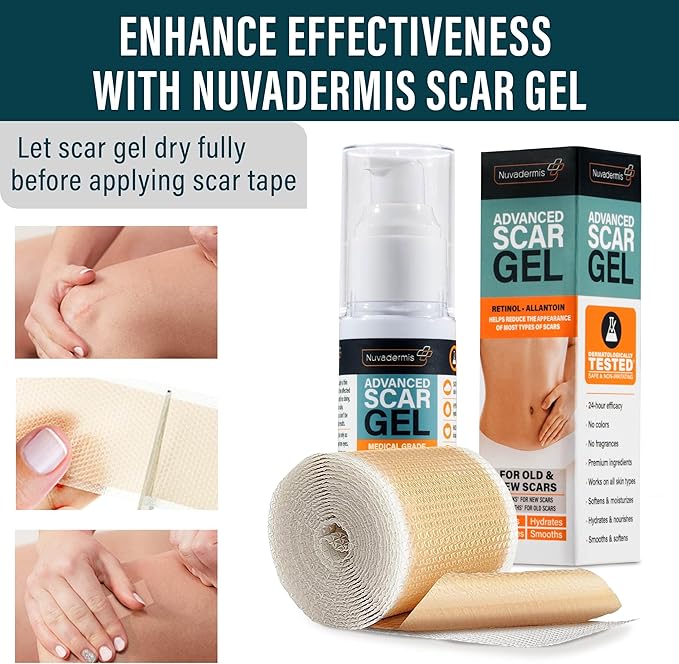 NUVADERMIS Silicone Scar Tape for Surgical Scars 120" x 1.5" Roll 2 Pack