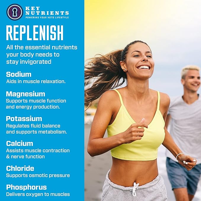 KEY NUTRIENTS Electrolytes Powder Packets - Delicious Blue Raspberry 20 Pack Hydration Packets - Travel Hydration Powder - Made in USA - No Sugar, No Calories, Gluten Free