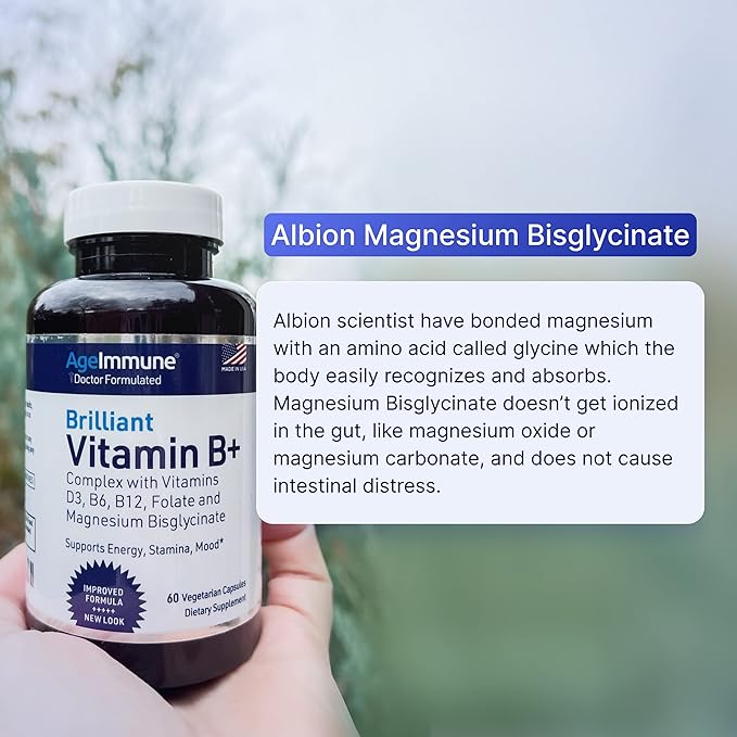 Vitamin B Complex 60 Capsules B6 20mg 20mg D3 D3 1000IU 1000IU Magnesium 260mg Methyl B12 1000mcg 1000mcg and 600mcg DFE.