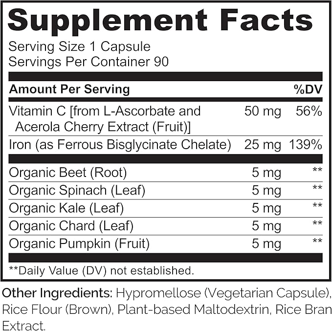 NATURELO Vegan Iron Supplement with Vitamin 90 Mini