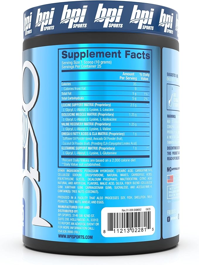 BPI Sports Best Aminos - BCAA Powder Post Workout & Glutamine Recovery Drink with Branched Chain Amino Acids for Hydration & Recovery, for Men & Women - Arctic Ice - 25 Servings
