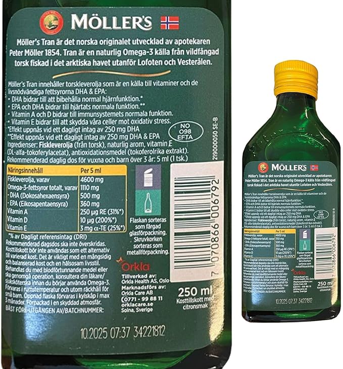 Tran Cod Liver Oil 2 x 250 ml/ 8.45 fl Omega-3 | 3 Fish 2 Bottles 1 Dosing