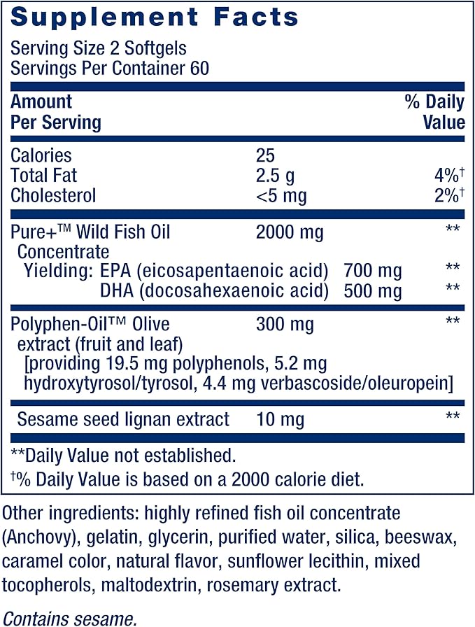 Super Omega-3 EPA/DHA Fish Oil, Sesame 120 Softgels