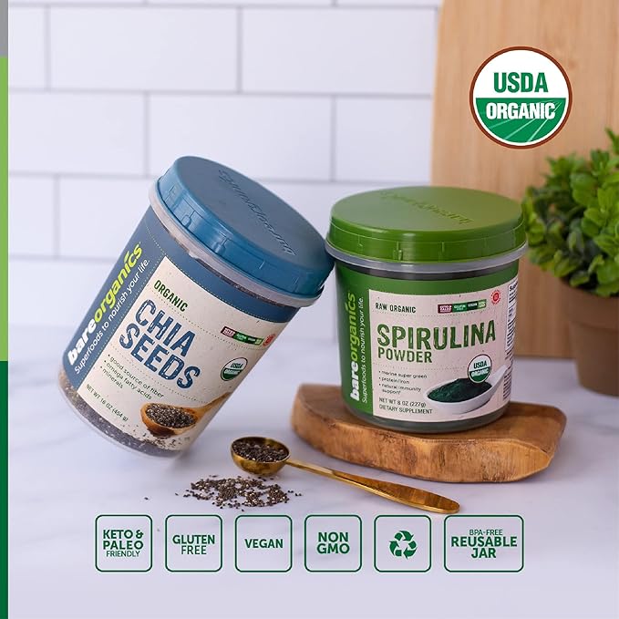 BareOrganics SPIRULINA Powder (Raw - Organic), 8 ounce (pack of 1)