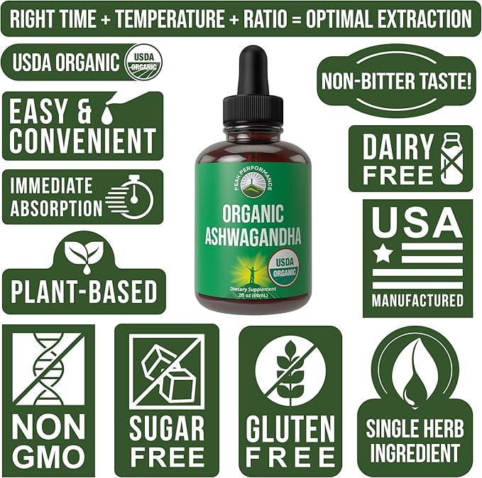 Ashwagandha Liquid Drops. USDA Organic Vegan