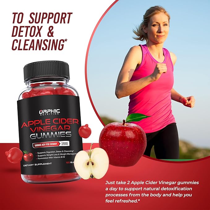 Apple Cider Vinegar Gummies - 1000mg - Formulated to Support Normal Energy Levels & Gut Health - Supports Digestion, Detox & Cleansing - ACV Gummies W/VIT B12, Beetroot (60 Count)