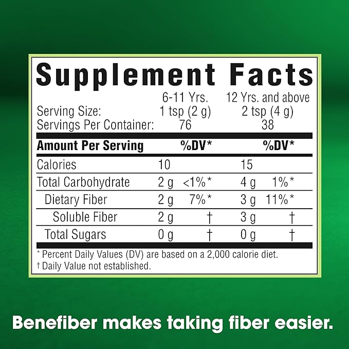 Benefiber Daily Prebiotic Fiber Supplement Powder 125 Servings (17.6 Ounces)
