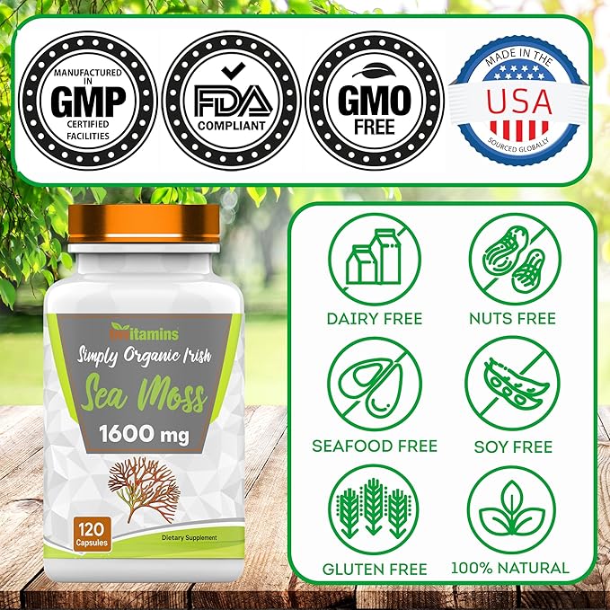 Organic Irish Sea Moss: 1600mg x 120 Capsules
