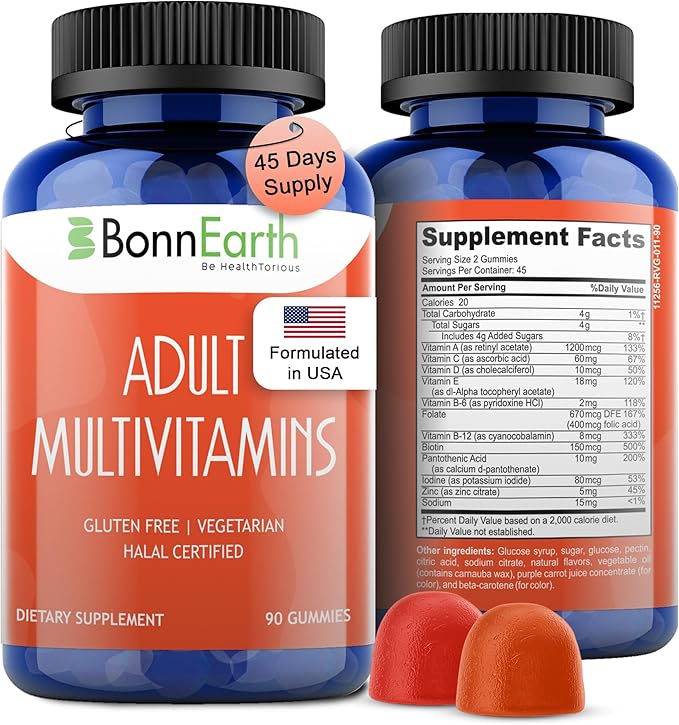 Adult Multivitamin Gummies - Easy-to-Chew Gummies with Essential Vitamins A, B6, B12, C, D, E, Folic Acid, Biotin, Iodine, and Zinc - Delicious and Convenient Daily Nutrition - 90 Gummies