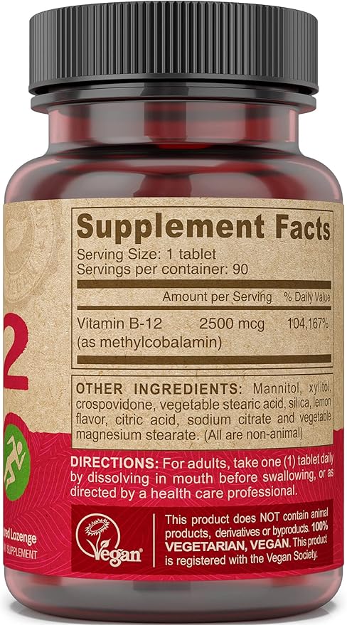 DEVA Vegan Vitamins B-12, High Potency 2500 mcg B12, Fast Dissolve, Sublingual, 90 Tablets (Pack of 2)