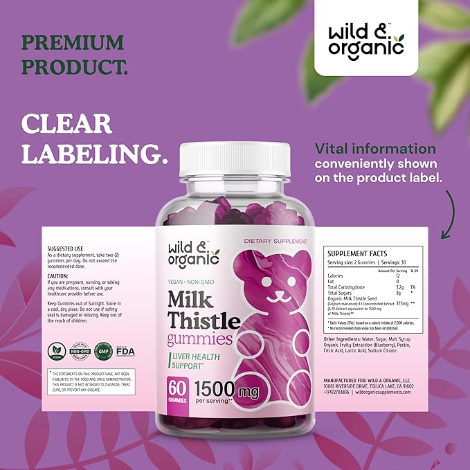 Wild & Organic Milk Thistle Gummies 4:1 Extract 60 Vegan