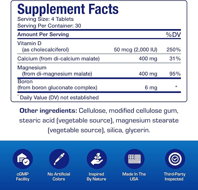Calcium Magnesium D3 Bone Supplement for Women - Clinical Bone Strength Supplement with Magnesium Calcium Vitamin D3 & Boron Complex for Bone Maintenance - 120 Count Nutra Cal 1:1