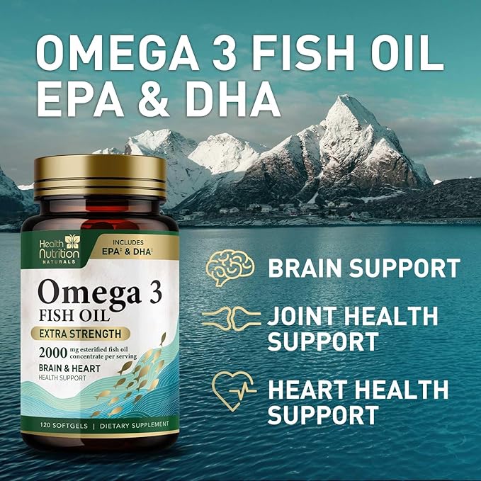 Triple Strength Omega 3 Fish Oil 2000 mg Omega-3 Supplements, 120 Count