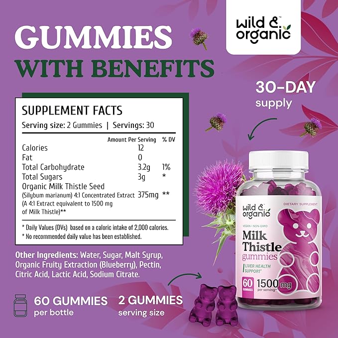 Wild & Organic Milk Thistle Gummies 4:1 Extract 60 Vegan