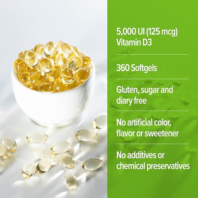 ORZAX Vitamin D3 5000 iu (125 mcg) 1 Year (360 Softgel)