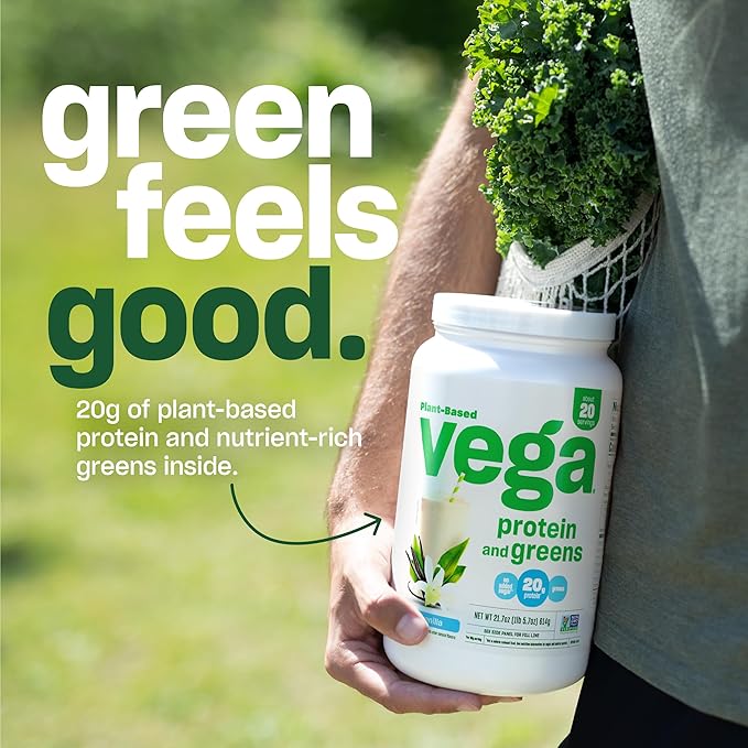 Vega Protein and Greens Protein Powder, Vanilla 20g Plant 21.7 Ounce