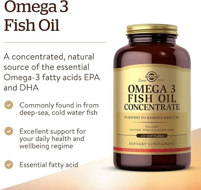 Solgar Omega-3 Fish Oil Concentrate, 240 Softgels 120 Servings