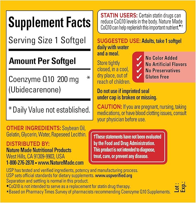 Nature Made CoQ10 200mg, Dietary Supplement 40 Softgels, 40 Day