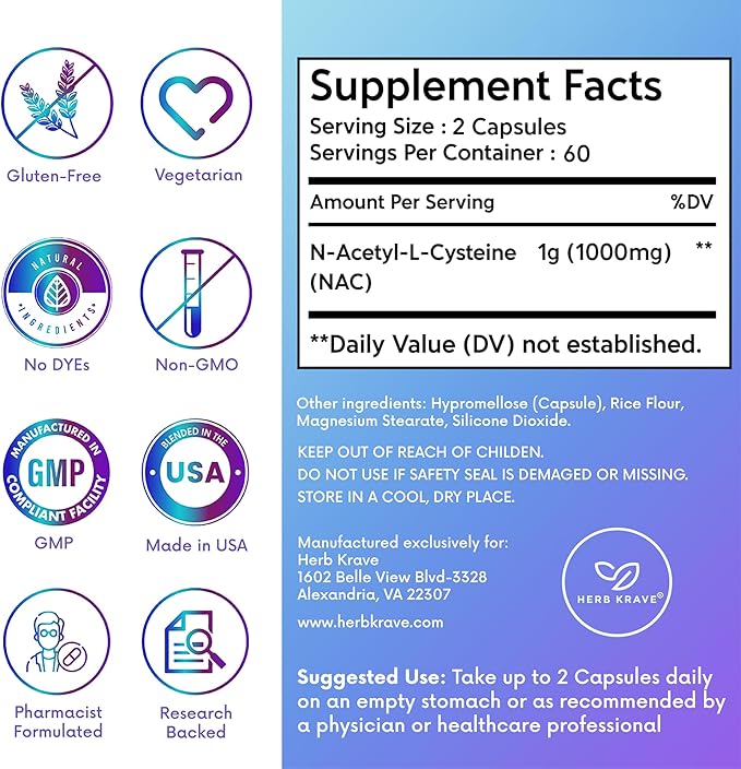 NAC Supplement N-Acetyl Cysteine 1000 mg, 120 N-Acetyl-L-Cysteine