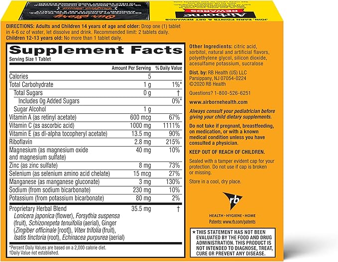 Airborne 1000mg Vitamin C with Zinc, 30 Fizzy