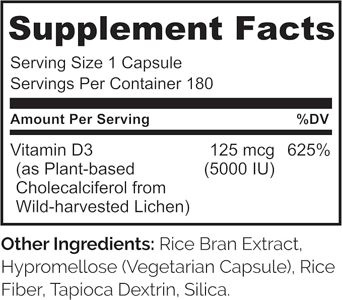 NATURELO Vitamin D 5000 IU D3 Supplement 180 Capsules