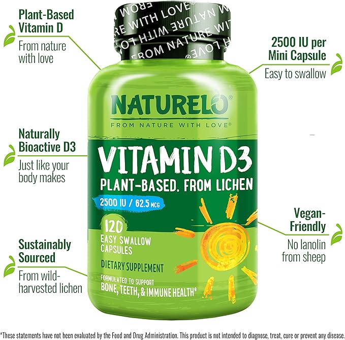 NATURELO Vitamin D 2500 IU D3 Supplement 120 Capsules
