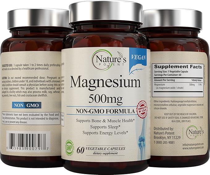 Nature's Potent Magnesium Supplements 500mg | 60 Veggie