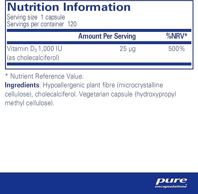 Pure Encapsulations Vitamin D3 25 mcg (1,000 IU) 120 Capsules