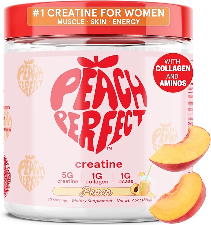 Creatine Monohydrate Powder, Glute Builder Creatine for Women with Collagen, BCAAs, 5g Vegan Micronized Creatine per Serving, for Energy, Muscle Support, 30 SVG, Peach Flavor