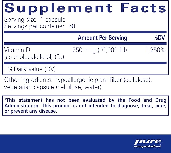Pure Encapsulations Vitamin D3 250 mcg (10,000 IU) 60 Capsules