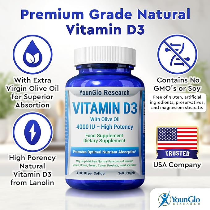 Vitamin D3 4000 IU Dietary Supplement 360 Softgels