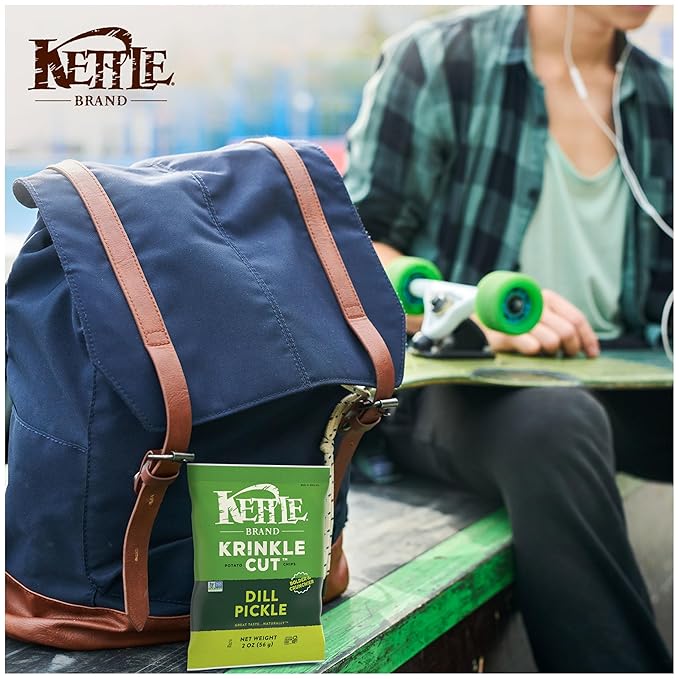 Kettle Brand Potato Chips, Krinkle Cut, Dill Pickle Kettle Chips, Snack Bag 2 Oz