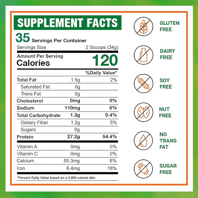 Zammex Organic Pea Protein Powder, 27g 100% Vegan 2.62lbs, Natural