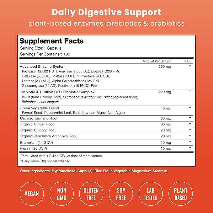 NutraChamps Digestive Enzymes with Probiotics and 180 Vegan