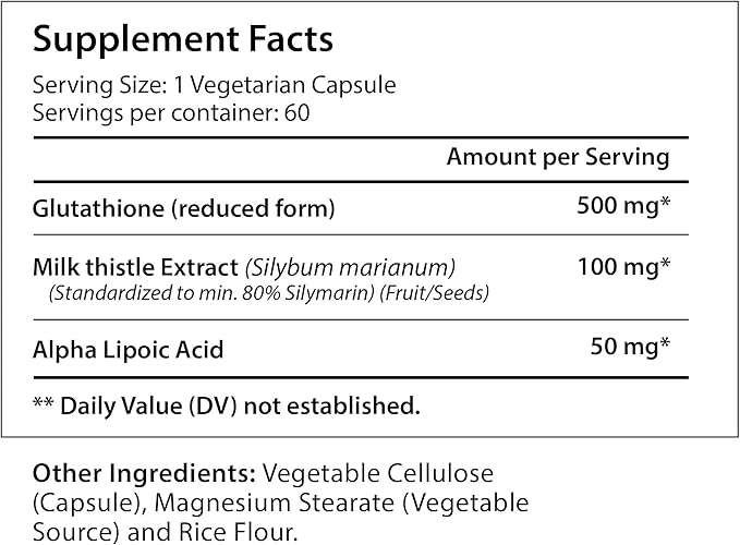 Reduced L Glutathione 500mg GSH 60 Veg