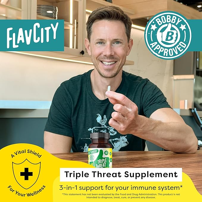 FlavCity Vitamin D Supplement, Triple Threat 3-in-1 Dietary D3, Zinc K2 for 30 Capsules