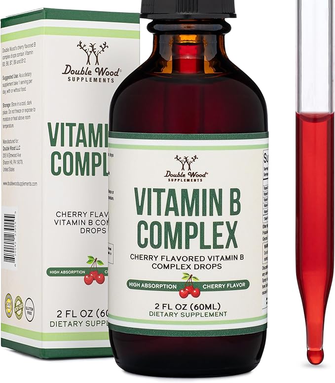 Double Wood Supplements Liquid Vitamin B Complex 2 Month B3, B6, B6, B7 B7 (Biotin), B9, and B12 - 2 FL